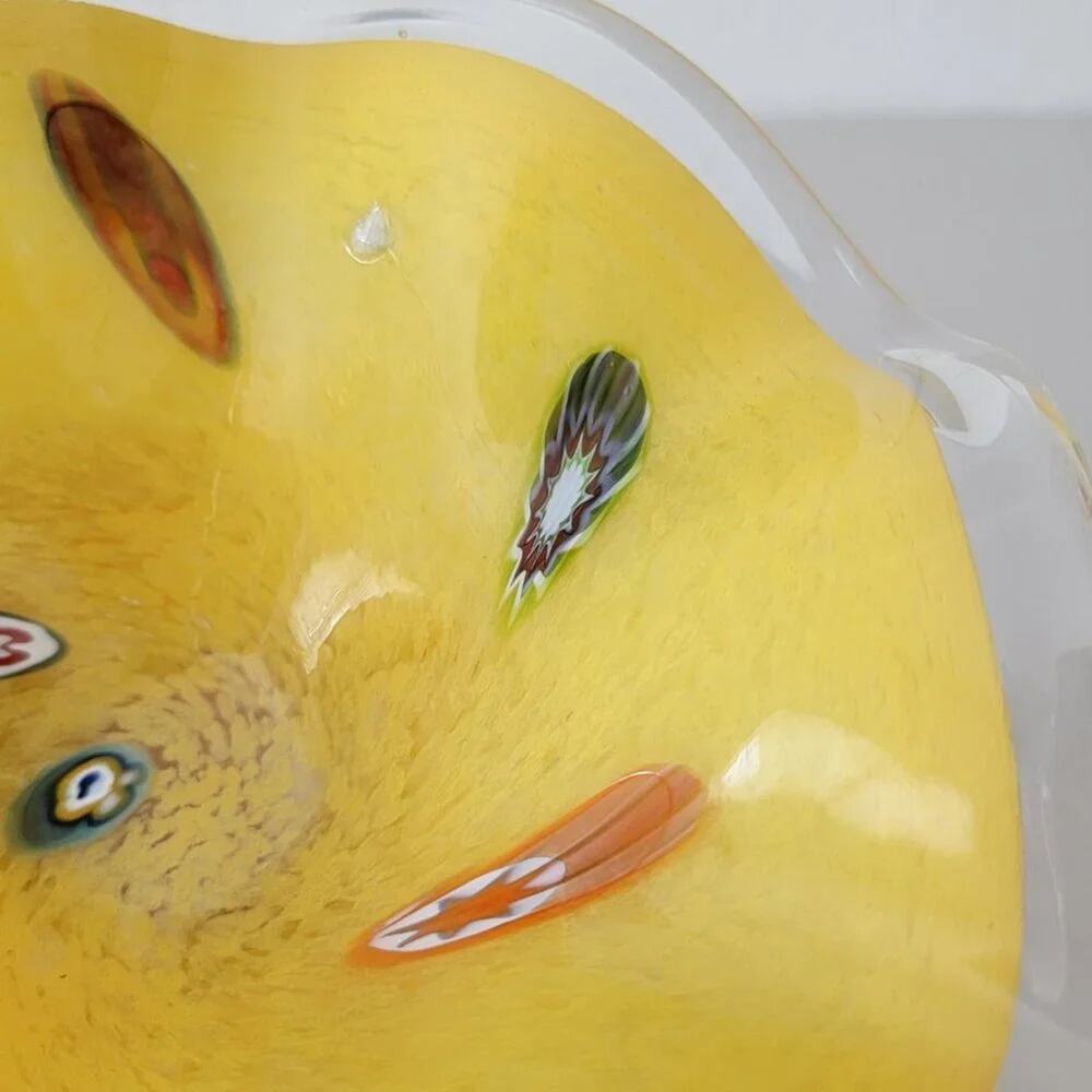 Vintage Style Yellow Art Glass Bowl Ruffled Edge Organic Centerpiece Decor - Picture 10 of 11